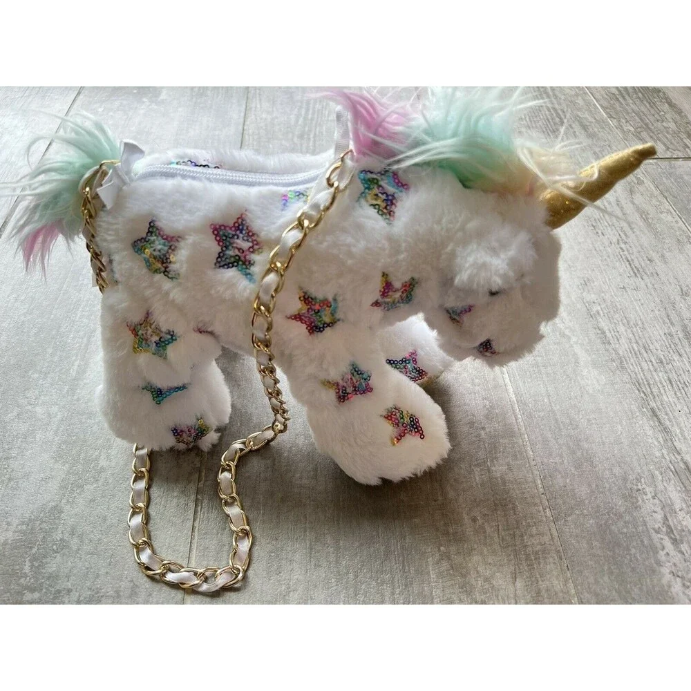 Unicorn Plush Purse Handbag White Rainbow Toddler Girls Gift Crossbody Bag Soft